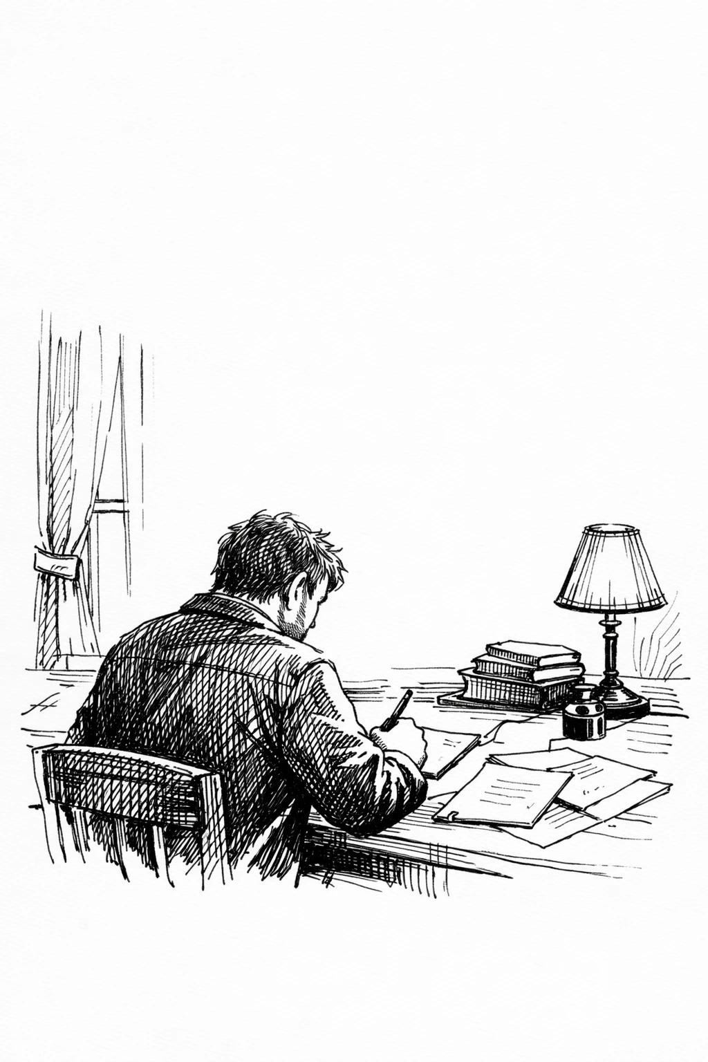 Illustrazione: una persona scrive a un tavolo.